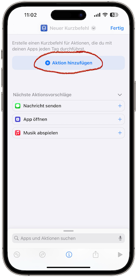 "Aktion hinzufügen" wählen