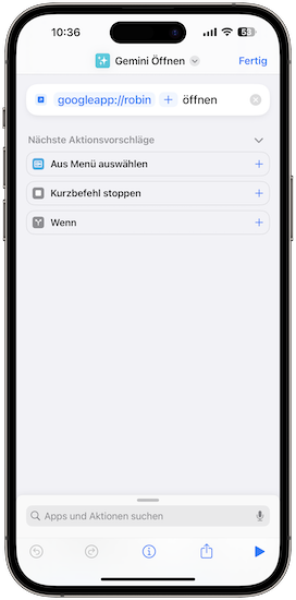 "googleapp://robin" als URL eingeben